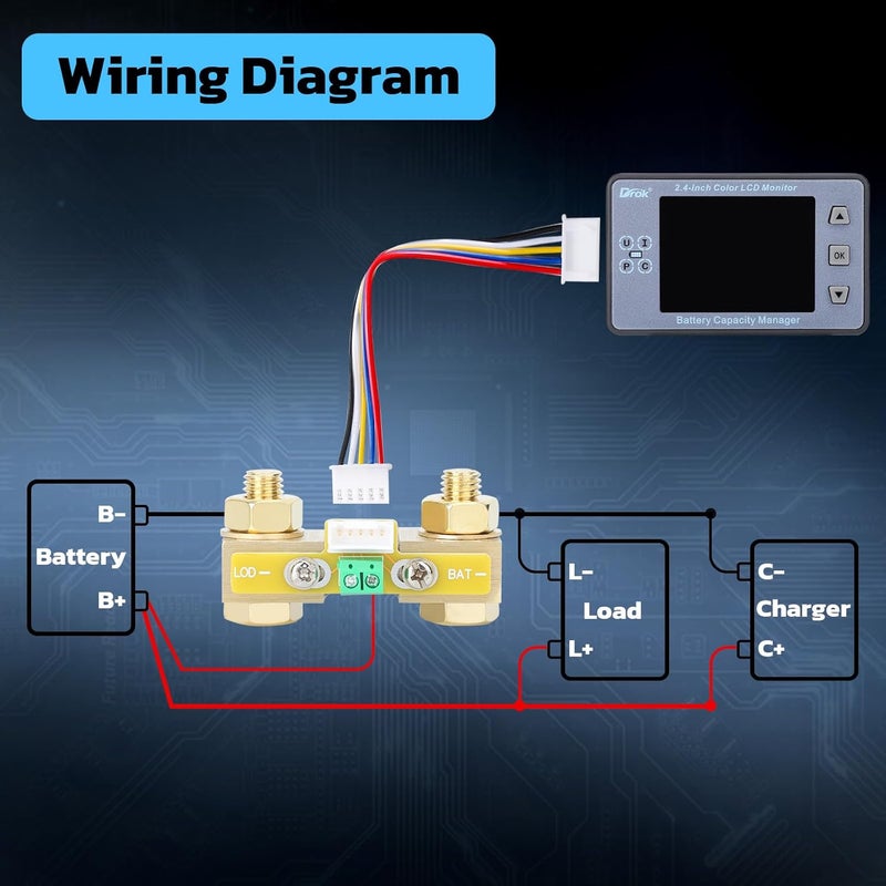 DROK عداد بطارية، DC 8-100V 500A نوع مقسم متعدد الاختبار 12V 24V 36V 48V 60V عداد واط، نسبة السعة الوقت الطاقة الفولتميتر الأمبير لمركبات RV الألواح الشمسية عربات الجولف صوت السيارة - Image 5